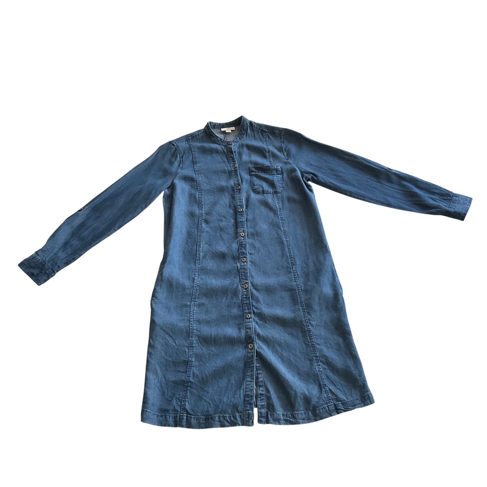 J. Jill Denim Shirt Dress Women XS Blue Tencel Button Front Long Sleeve Pockets